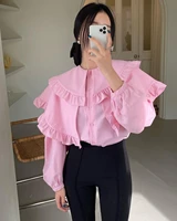 womens vintage layered ruffle long sleeve blouse spring autumn chic lady streetwear single breasted shirt top