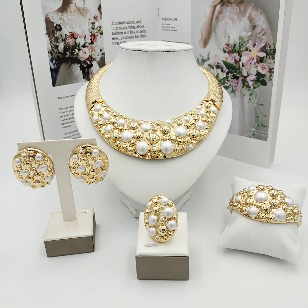 

Gold Plated Jewelry Sets for Women Necklace Earrings Set Wedding Bridal Bracelets And Ring African Nigeria Jewellery