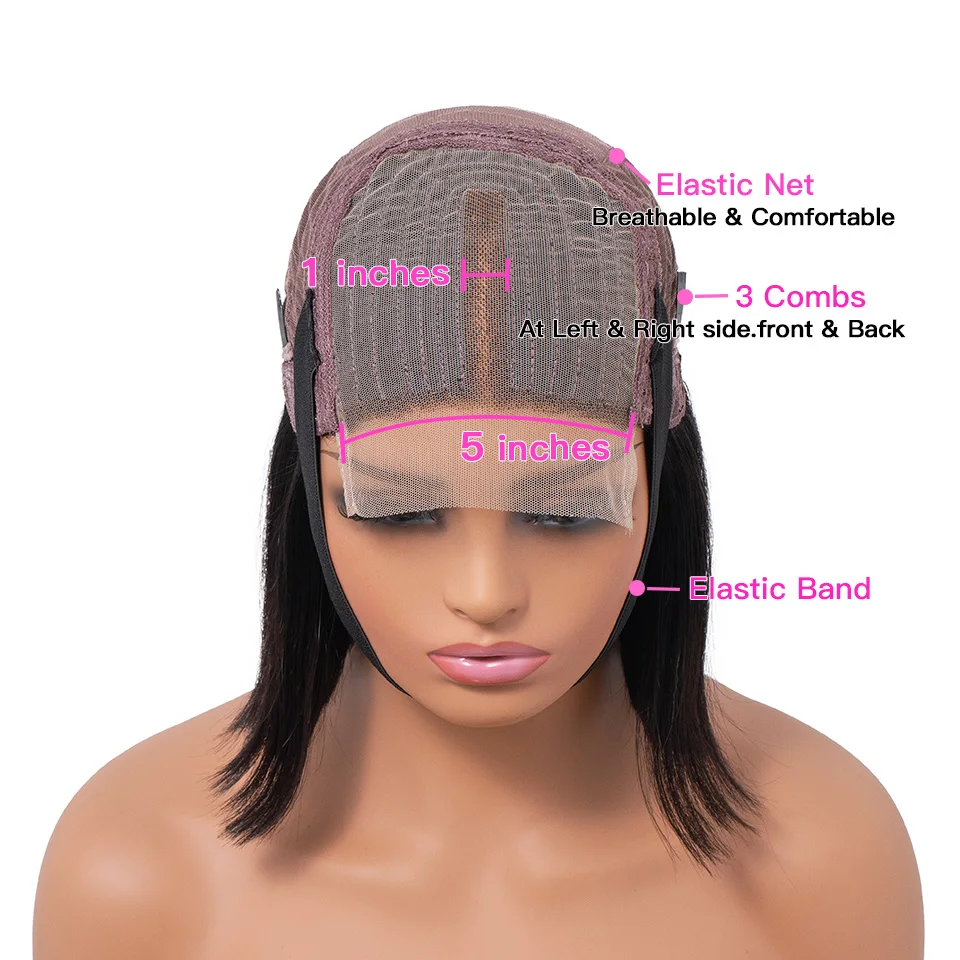 T part lace wig 10 to 16 inch straight Brazilian human hair wigs middle part pre-plucked hair line wigs with baby hair