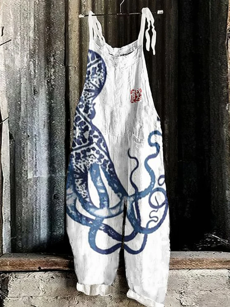 Ретро тренд голубой осьминог повседневный комбинезон с 3D принтом городская