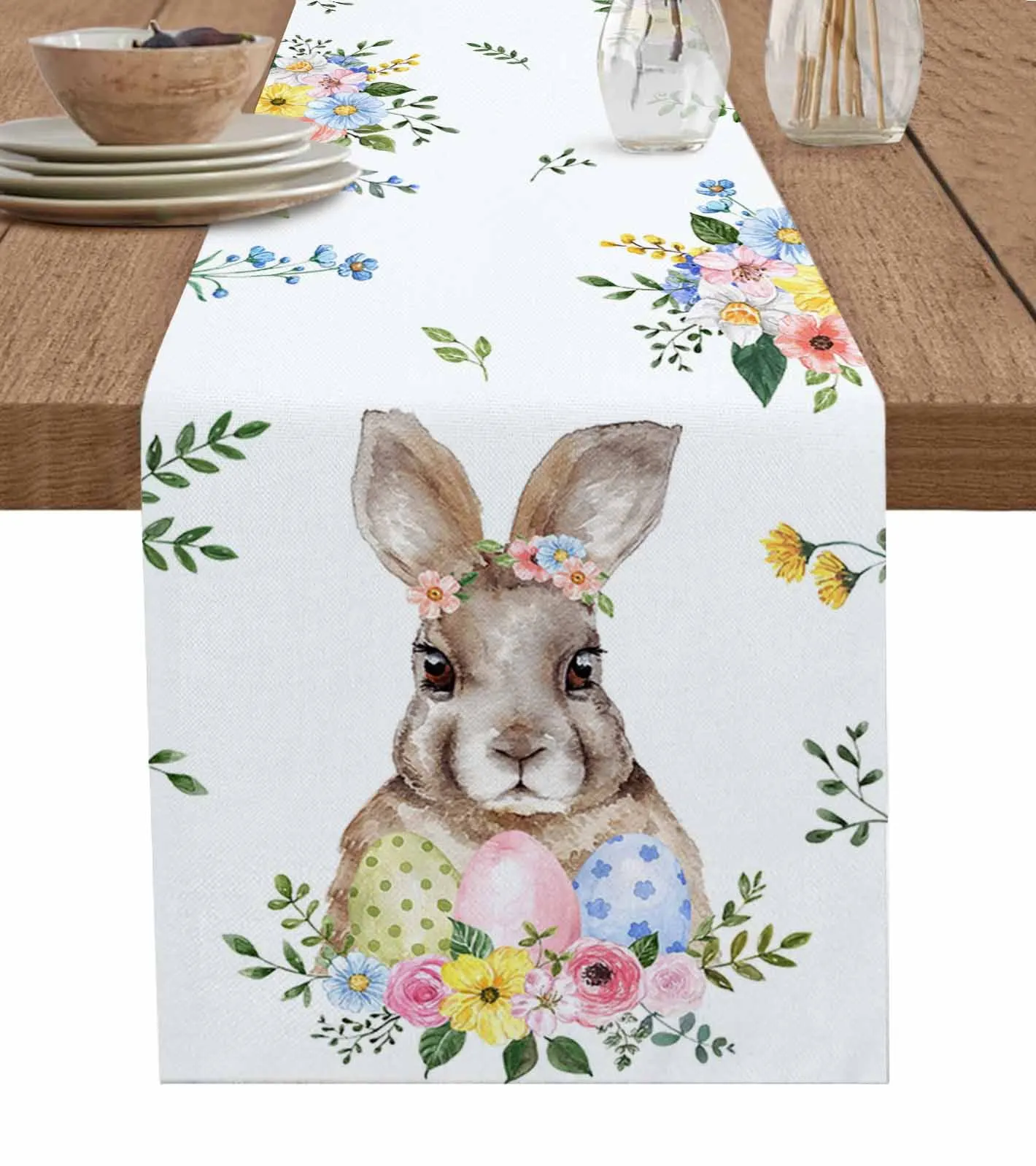 

Весенняя скатерть из хлопка и льна с изображением Пасхальных Кроликов и цветов, Декоративная скатерть для свадебного стола, праздничная скатерть для обеденного стола