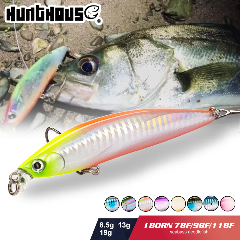 Hunthouse Fishing Shallow IBORN Minnow Lure Floating 78mm/98mm/118mm 8.5g/13g/19g Wobbler Surface Saltwater For Seabass Tackle
