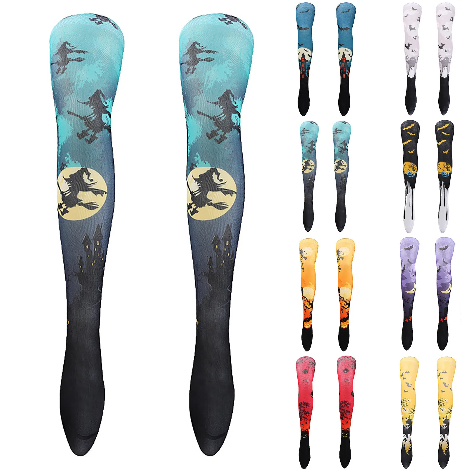 

Halloween Print Stockings Harajuku Long Tube Knee Ultra-Thin Hose Happy Funny Harry Potter Witch Print Fancy Dress Party Stocks