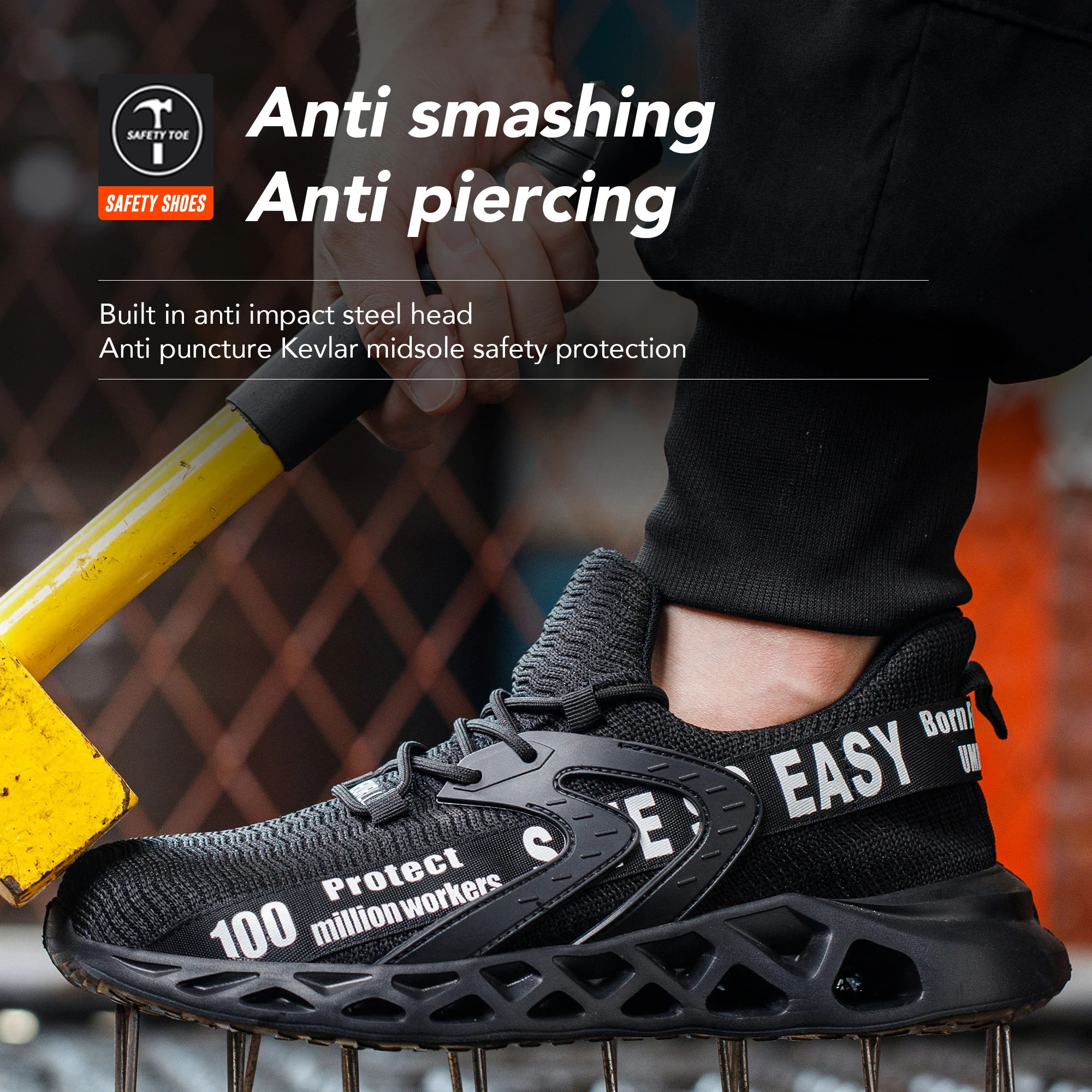 Мужская Легкая Защитная Рабочая Обувь Дышащая Из Микрофибры Против