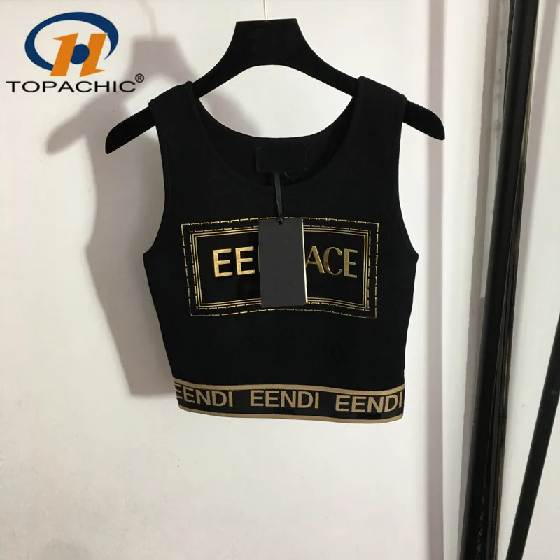 

8.8 High End Golden Letter Print Ribbon waist Collect Slim Wool Knit Vest Top Women