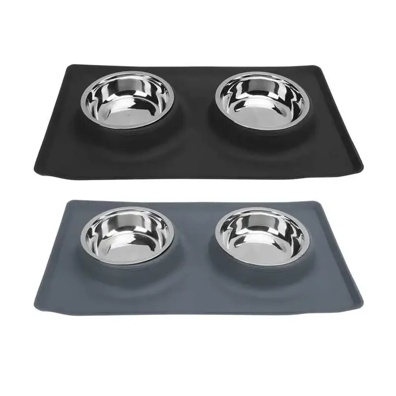 

Силиконовая Нескользящая Складная миска для питомцев, двойная миска для кормления, подходит для маленьких и средних собак, кошек, подходит ...