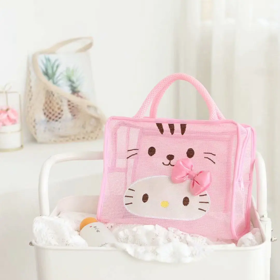 kawaii  Cute Cartoon My Melody Large Size Mesh Toiletry Bag Beach Bag Cosmetic Bag Hand Carrying Multifunctional Storage Bag