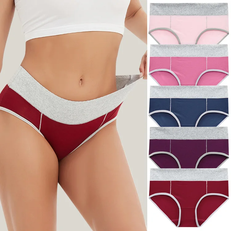 5-pack color matching cotton underpants with medium high waist and tight abdomen women's plus size briefs