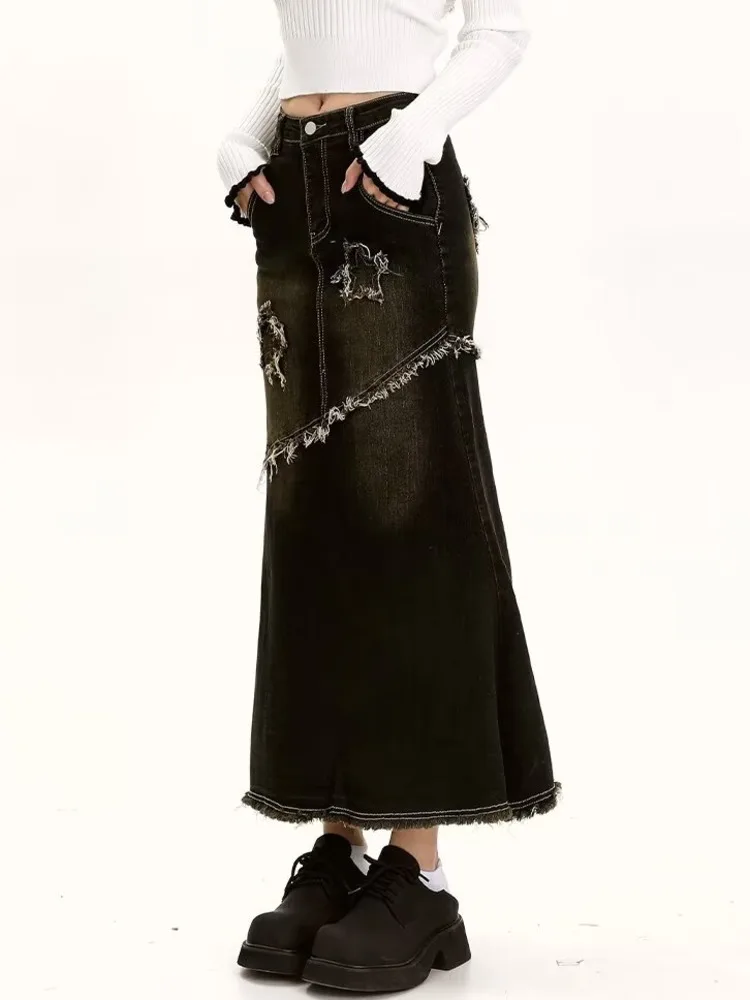 Универсальная джинсовая юбка в стиле ретро женская летняя трапециевидная