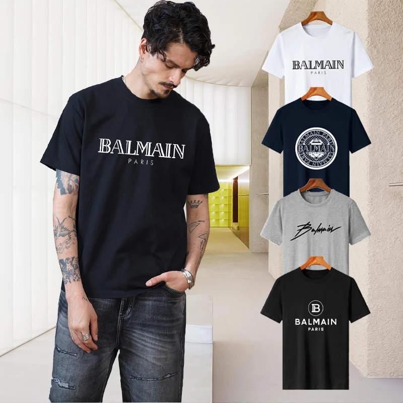 

Футболка мужская с принтом, модная тенниска из хлопка с короткими рукавами, брендовая однотонная повседневная одежда, роскошная уличная одежда, большие размеры, лето