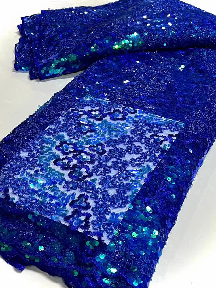 

Latest Design African Brocade Tulle Mesh Lace Fabric High Quality Embroidered French Sequins Lace Fabric For Party Dress 5 Yards