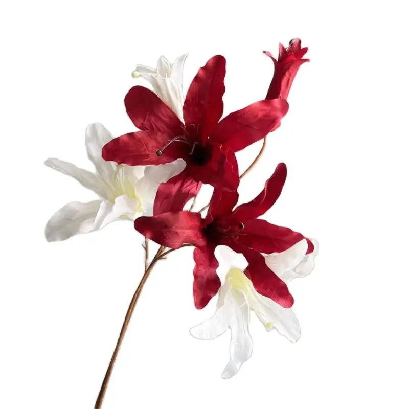 

Осенняя Лилия с искусственным длинным стержнем (3 головки/штука), имитация длины 30 дюймов, Lilium Brownii для центрального орнамента свадьбы, 5 шт.