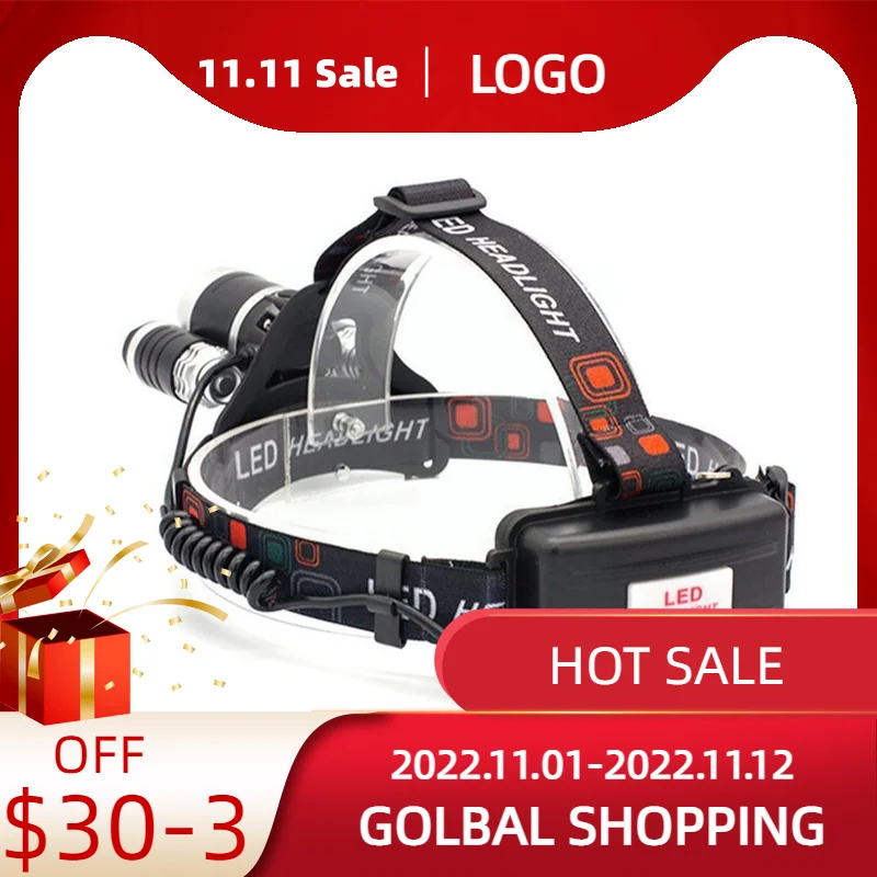 

Головной фонарь T6 с 3 светодиодами, налобный фонарь для рыбалки, перезаряжаемый фонарь, Головной фонарь для охоты, кемпинга, фонарь для аккум...