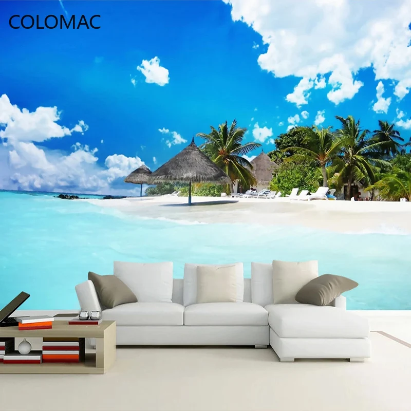 

Colomac Custom 3D Blue Sky and White Clouds Sea Beach Mural Modern Minimalist Photo Decoration Background Wallpaper Dropshipping