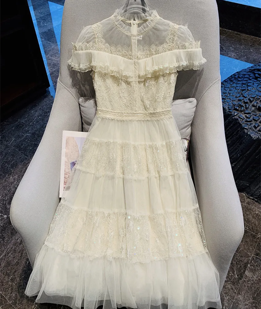 2024 Элегантное летнее Сетчатое кружевное платье средней длины абрикосового цвета