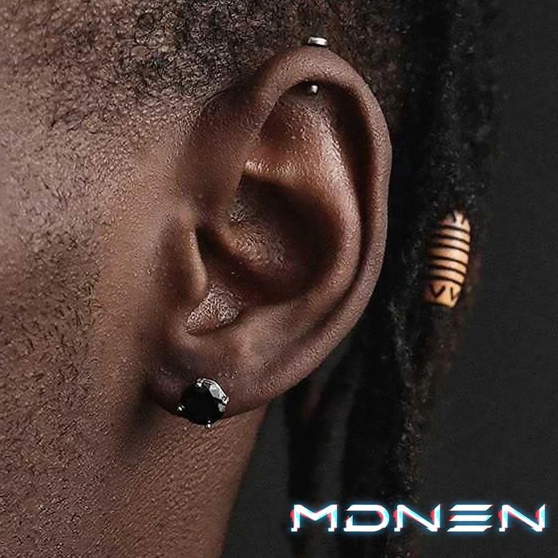 

Black and white zircon earrings men's and women's earrings neutral wind