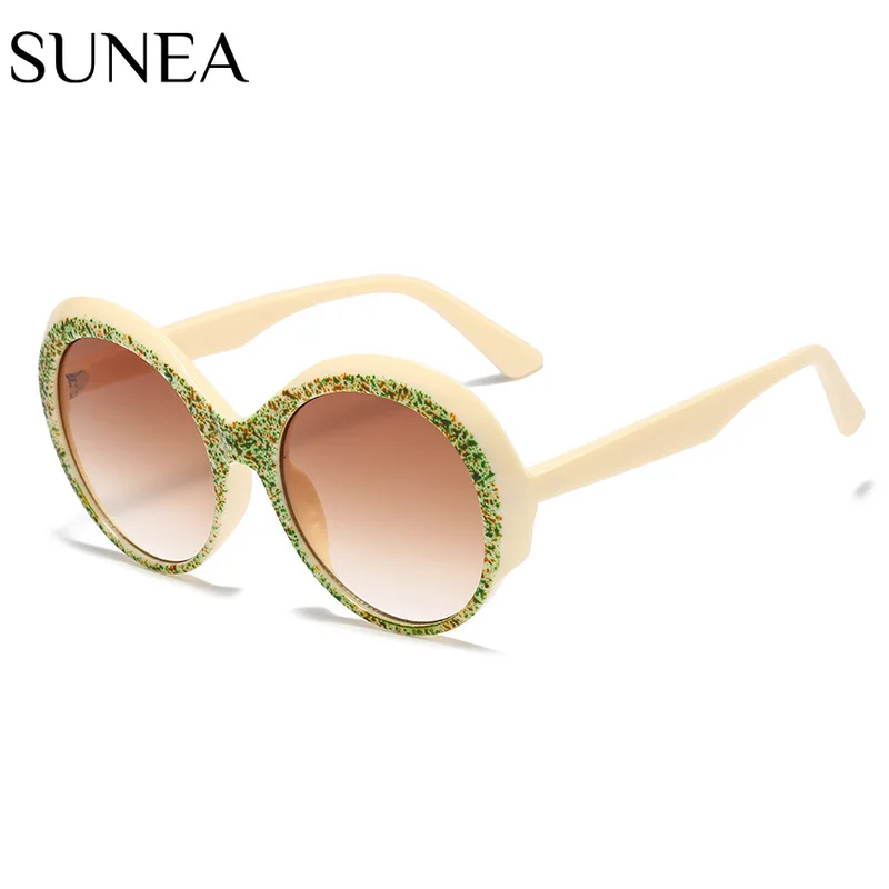 

Women Sunglasses Fashion Round Sunglass Personality Floral Oval Sun Glasses Retro UV400 Gradients Gray Shades Eyewear