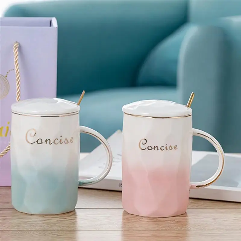

1 Set Ceramic Coffee Cup Tea Drinks Cup Chic Tea Container with Spoon and Lid