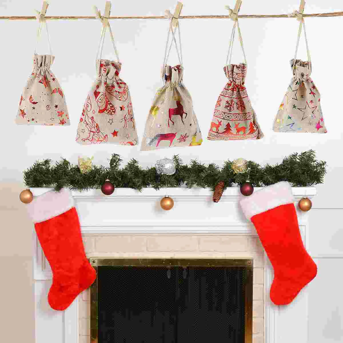 

Christmas Giftholidayeve Wrapping Presents Cookie Drawstring Souvenir Merchandise Favor Jewelry Candy Pouches Mini Storage Santa