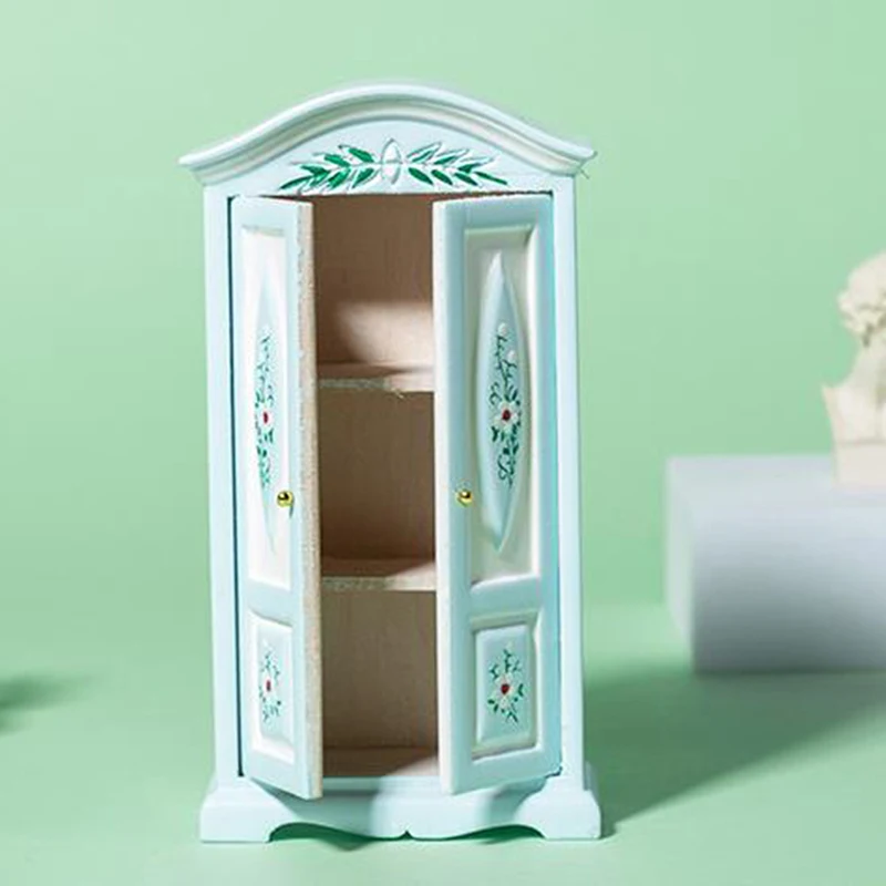 

Dollhouse Miniature European printing double door wardrobe Furniture Decor