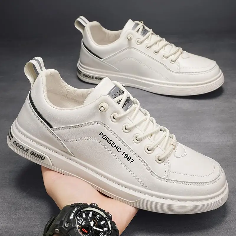 

White Shoes Men's 2023 New Summer Breathable Casual Leather Shoes Men's Autumn Flat White Shoes Sports Board Shoes