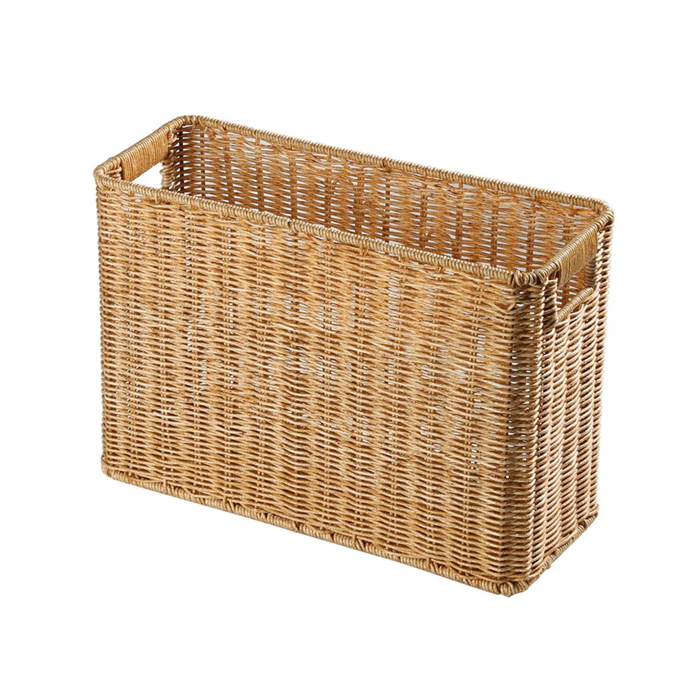 

Magazine Newspaper Basket Desk Storage Organizer Vegetables Holder Snack Hand-woven Plastic Desktop Toys Handled Toiletries