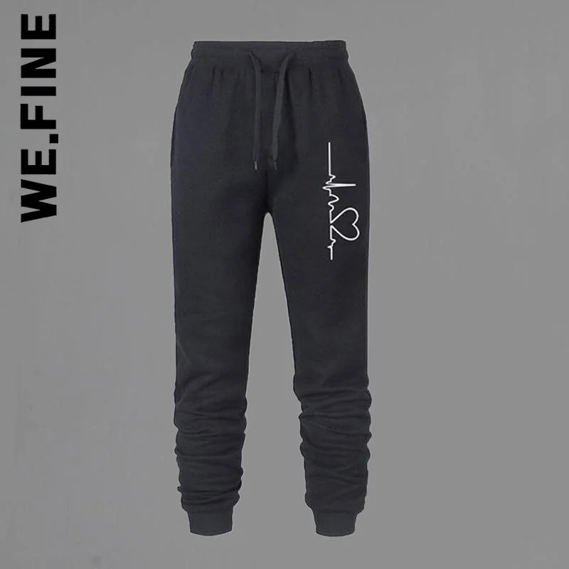 

We.Fine Fashion Sports Pants Trousers Leg Long Elastic For Women Heart Printing Pants Hot Sale Hip Bottoms Clothes Female