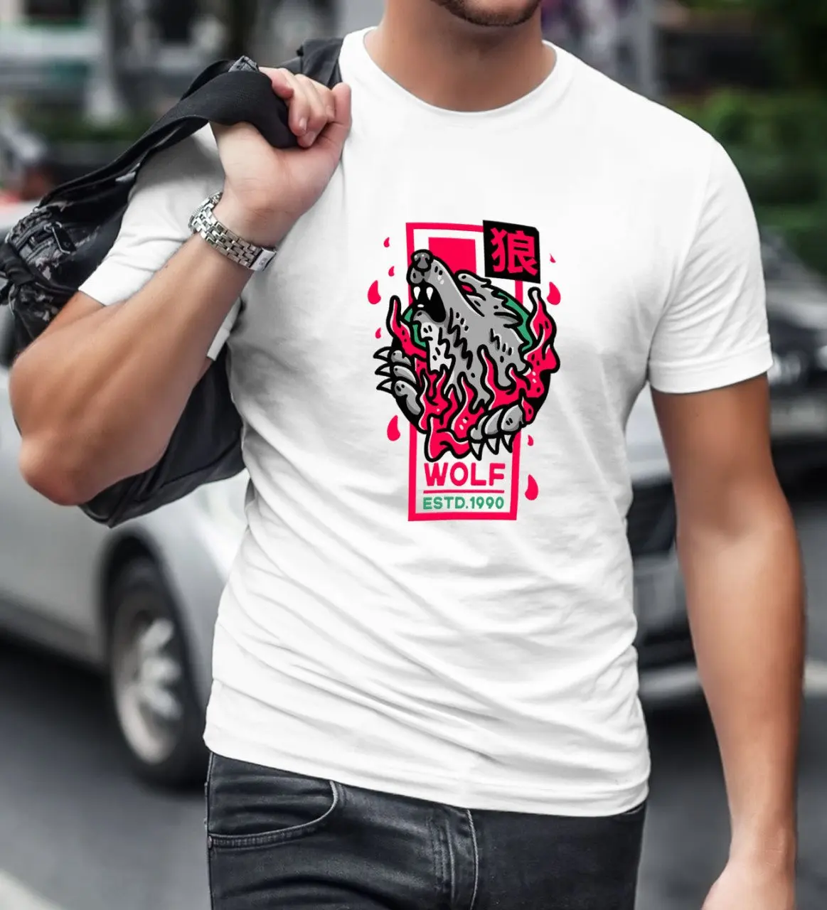 

BK Gift Wolf Design White T-Shirt-1