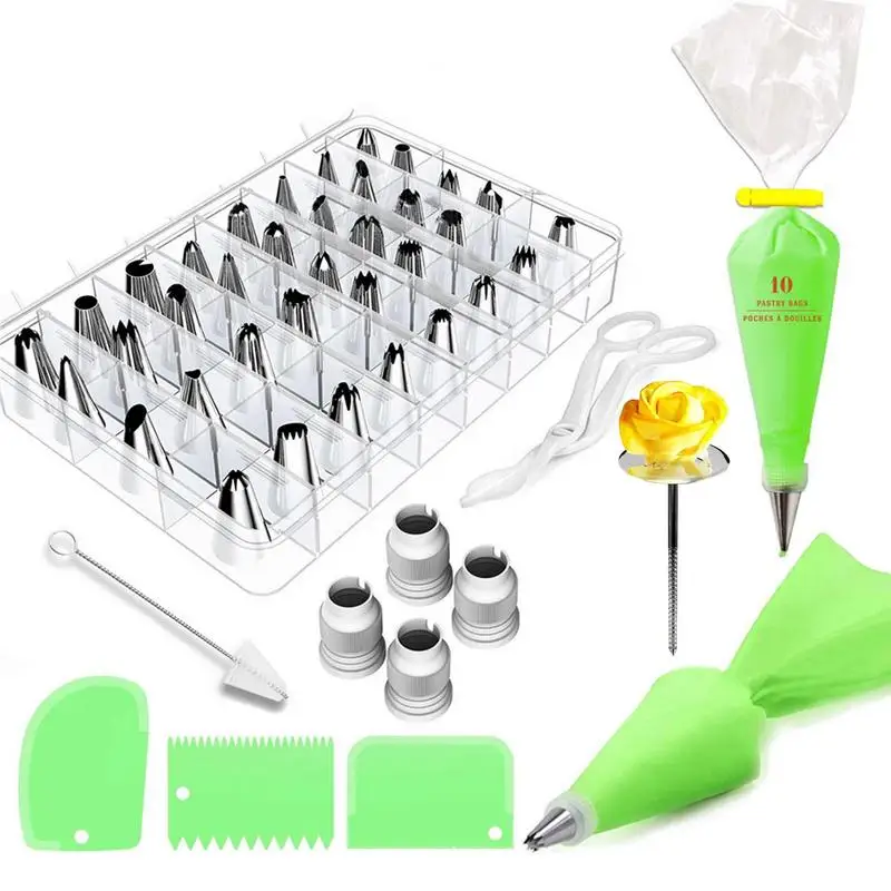 

New 62pcsSet Confectionery Bag With Nozzles Icing Piping Tip Stainless Steel Cake Decorating Tool Pastry Cream Spout For Baking