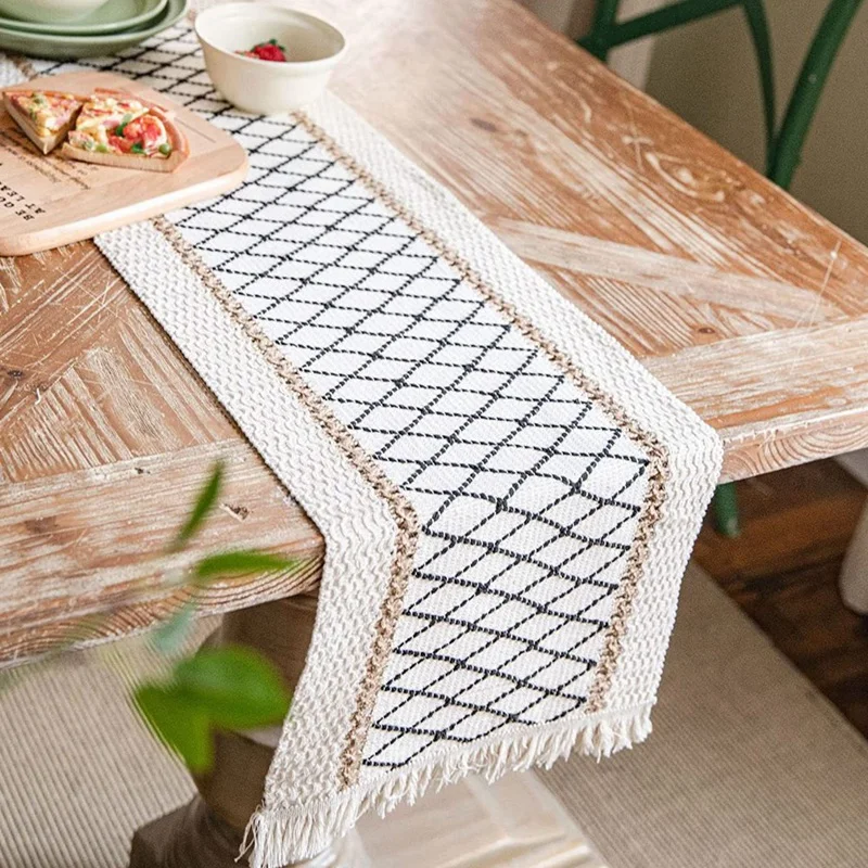 Bohemian Dining Table Runner - Jute Burlap Natural 72 Inches Long Farmhouse Style Braided