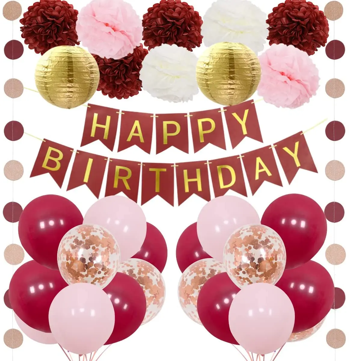 SurSURPIRSE Бургундии Розовые украшения для дня рождения набор воздушных шаров баннер