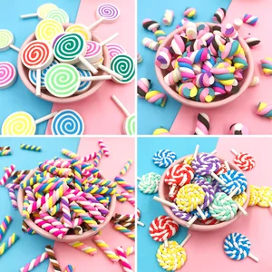 10Pcs Kawaii Spiral Candy Sugar Polymer Clay Cabochon Flatback Lollipop Simulation Fake Food Craft DIY Scrapbooking Decor