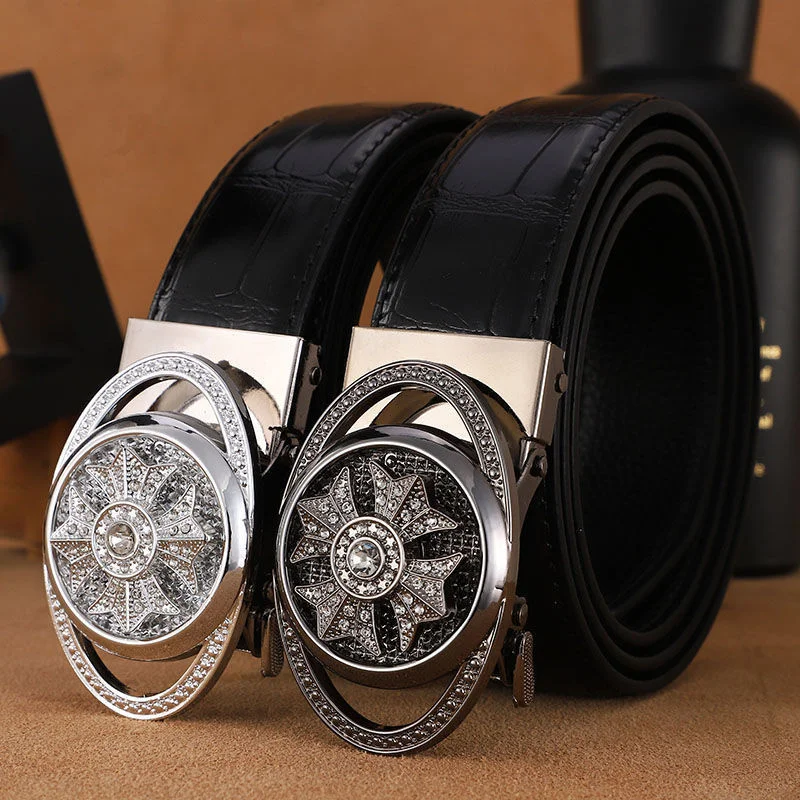 Men Belt 3.5CM Diamond Inlaid Automatic Buckle Business Casual Jeans Trousers Waist Luxury Designer Leather Belt