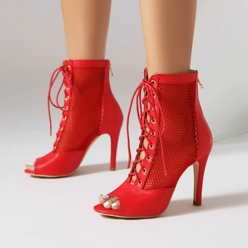 

Новые Сексуальные сетчатые сандалии на высоком каблуке, летние модные трендовые ботинки с открытым носком, женские туфли на шпильке для джазовых танцев