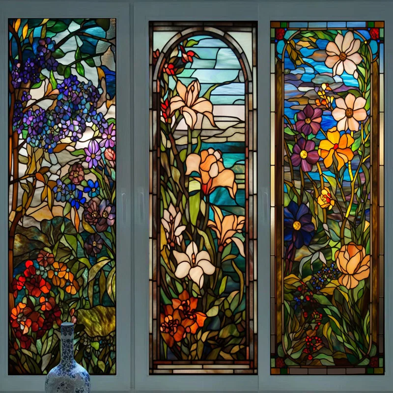 Красочная церковная витражная оконная пленка статическая липкая непрозрачная