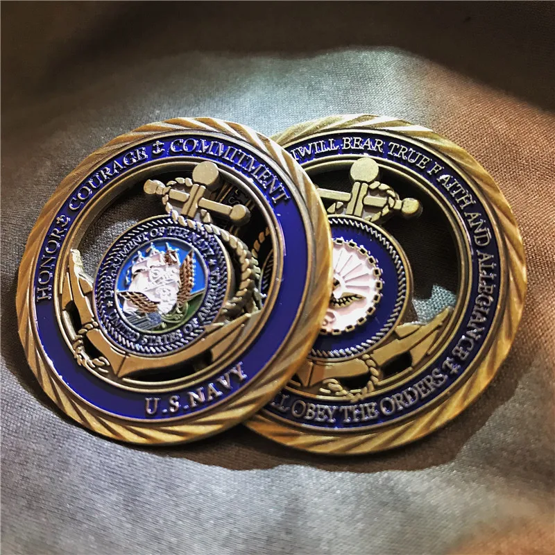 

Military U.S. Navy Challenge Coin Navy Core Value Metal Bronze Hollow Art Collectible Home Decor Veteran Gift Commitment Coin