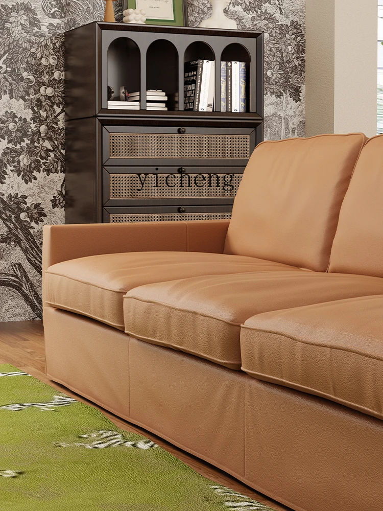 Кожаный диван-тофу ZK первый слой из воловьей кожи Трехместный прямой кожаный