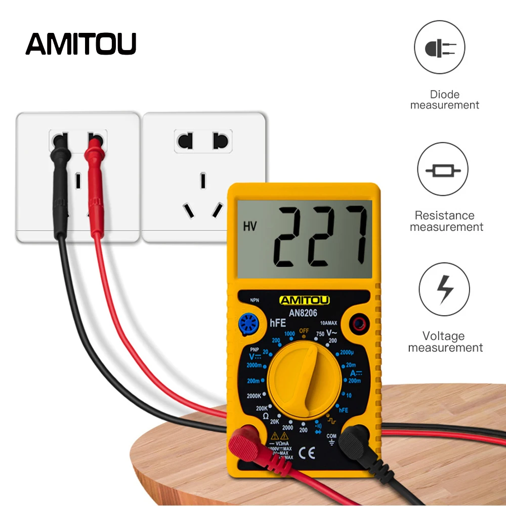 AMITOU Digital Multimeter AC/DC Voltage Tester Diode Ohm Hfe Ammeter DC Current Tester Voltage Detector Tools for Electrician
