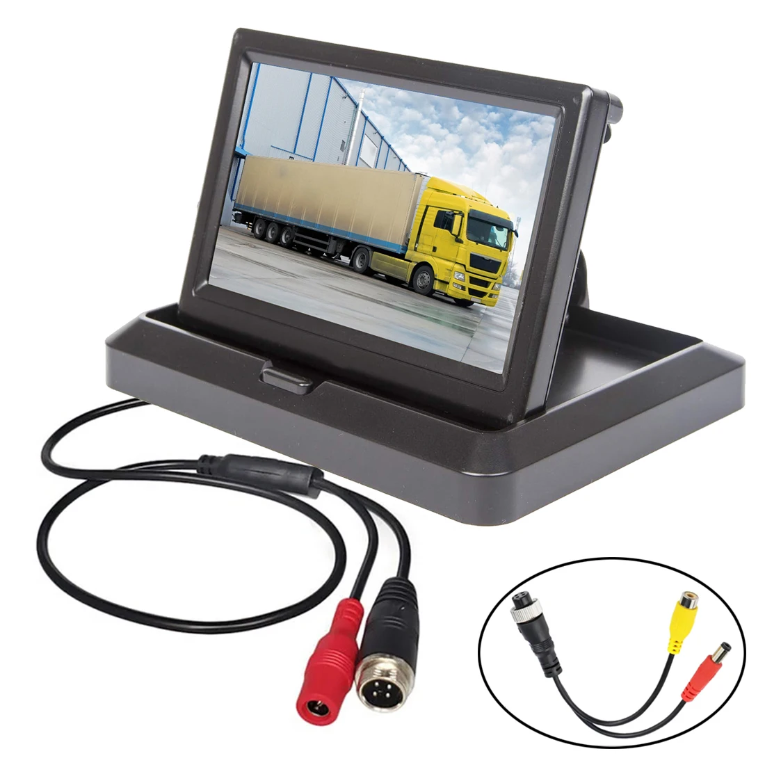 Фото Складной 5-дюймовый IPS AHD монитор 1024X600 с AV/4-контактным видеовходом для AHD CVBS, для автомобильных и грузовых камер заднего вида №1