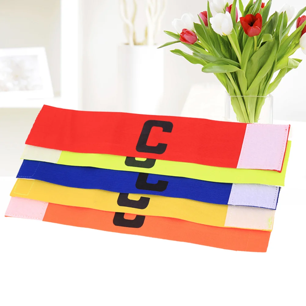 

5 Pcs Football Soccer Elastic Captain Armband Adjustable Soccer Rugby Basketball Bands 5 Colors