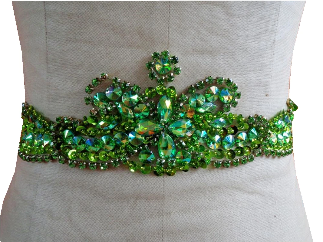 A189 Бесплатная доставка нашивки ручной работы с кристаллами зеленые Пришивные