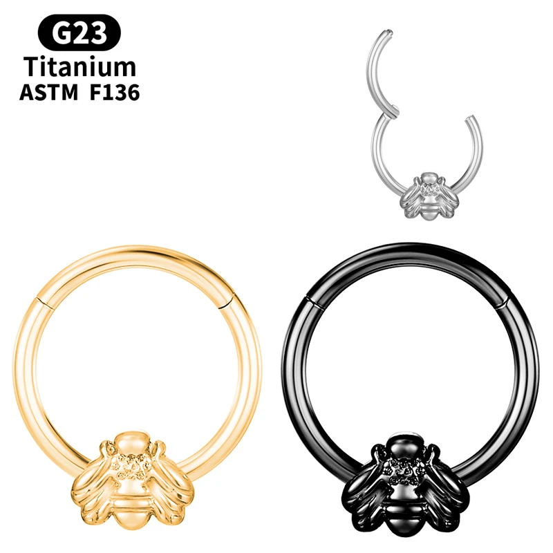 

Piercing Titanium Clicker Hinge Segment Tragus G23 Cartilage Little Bee Nose Ring CZ Body Jewelry Daith Helix Earrings Ear Cuff