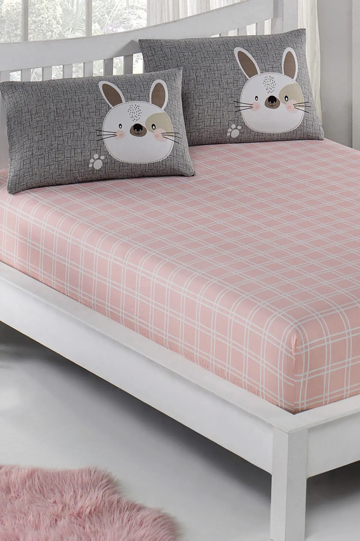 

Pes Tire Bed Sheet Set Single Bunny A. Coffee-Gray-Pink Cotton-Polyester 100x200 Brown Suit