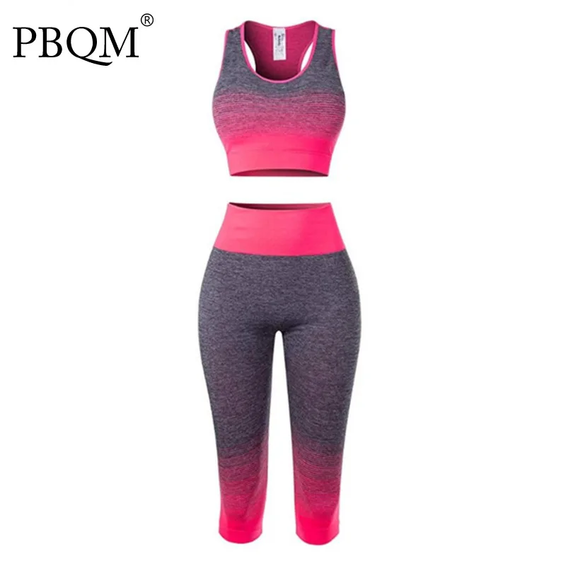 

PBQM модная женская уличная спортивная Бесшовная Трикотажная одежда из двух частей для помещений леггинсы для фитнеса комплект для йоги Бюст...