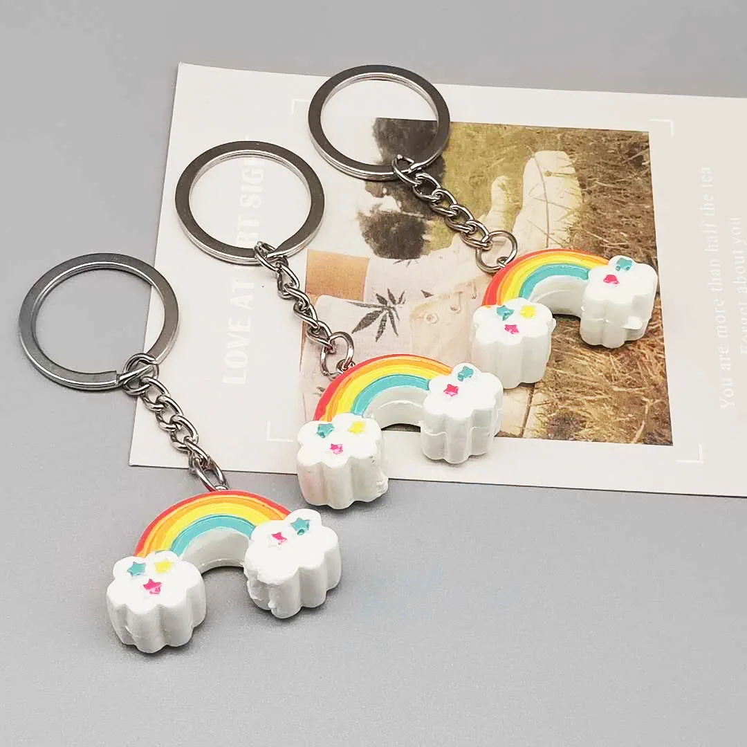 1PCSCartoon 3D three-dimensional rainbow keychain resin bag pendant car key ring gift wholesale promotion |