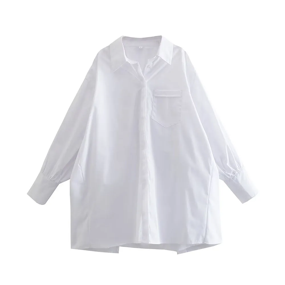 

Женская блузка с длинным рукавом, элегантная белая однобортная Свободная блузка с отложным воротником, 2022