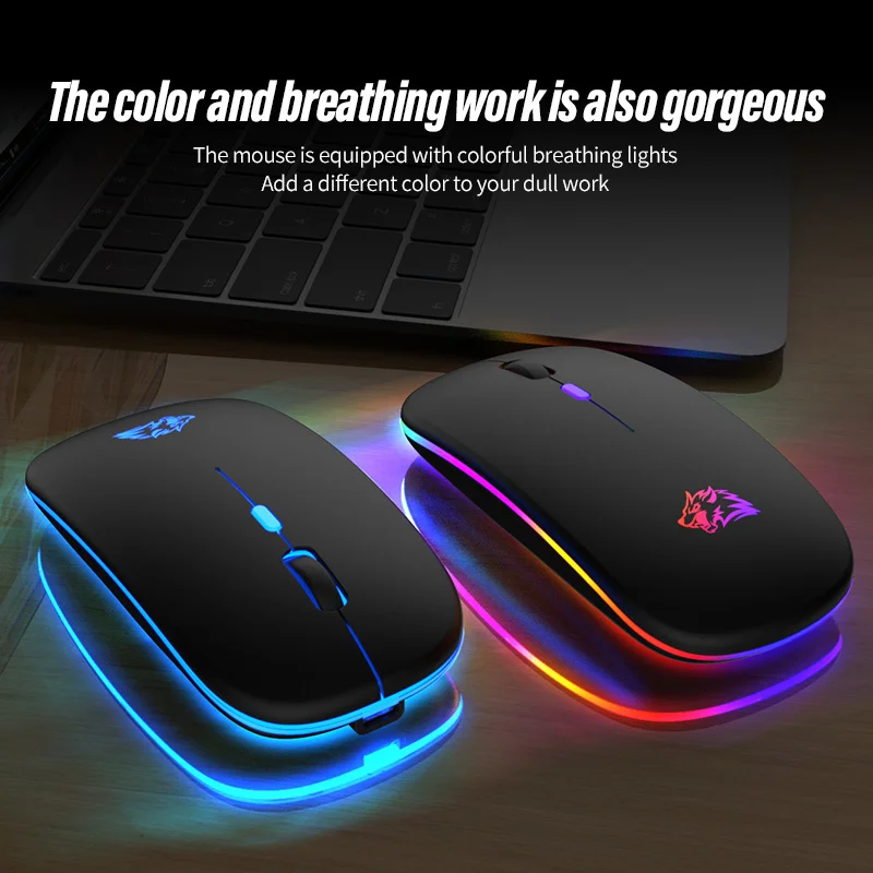 

ZIYOULANG-Rechargeable Bluetooth Mouse, 2.4G Dual Mode, 7 colors breathing light, mute button, suitable for PC, iPad, laptop