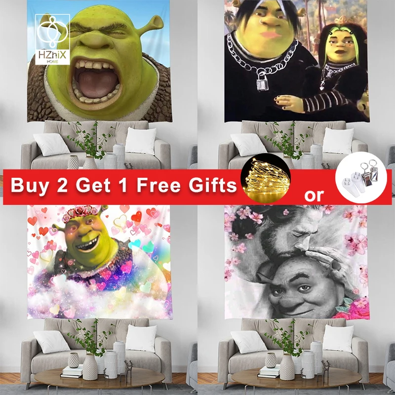 

Funny And Cute Shrek Tapestry Wall Hanging Fashionable Hippie Tapestries Home Decor Kawaii Room 2022 New Year Decoration