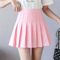 preppy style high waist solid pleated mini skirt women summer spring korean fashion cute white a line skirt skort clothes