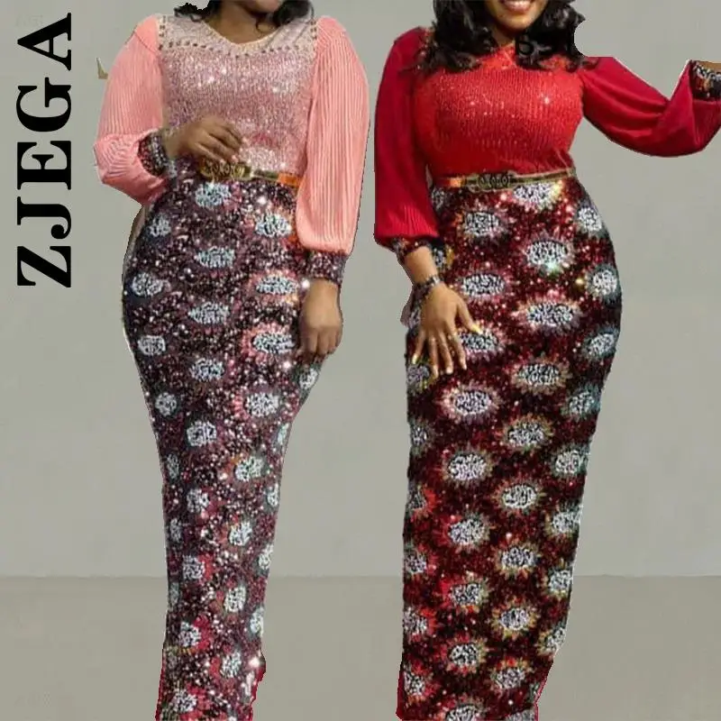 

Zjega New Women Dress Sequins Women Dress Sexy Lantern Sleeves Maxi Dress Stylish Party Dresses Elastic Slim Female Clothing